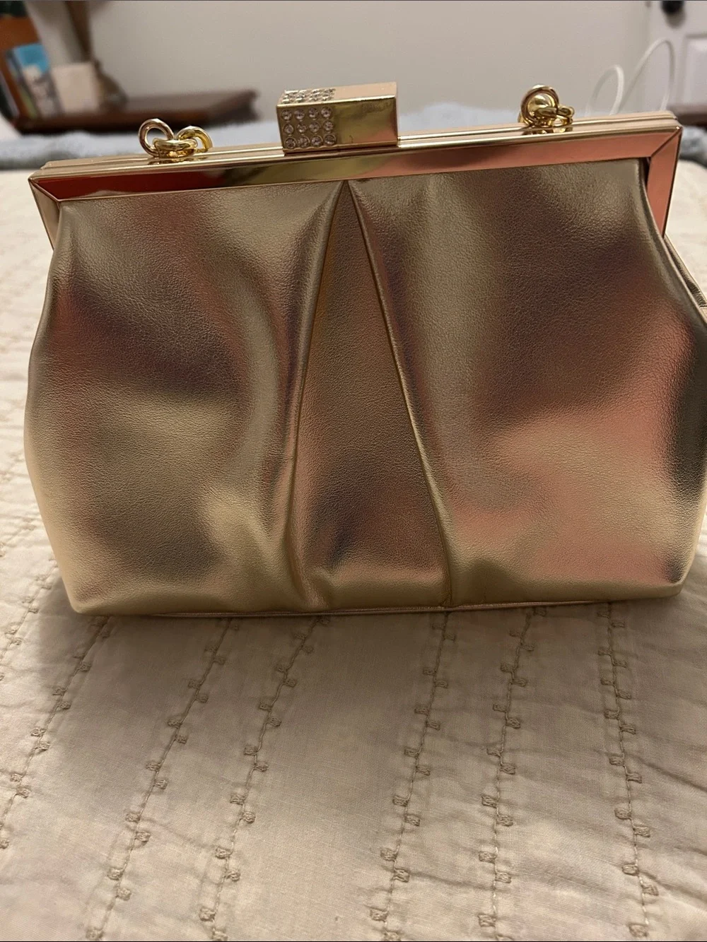 Gold Metallic Pleated Frame Clutch